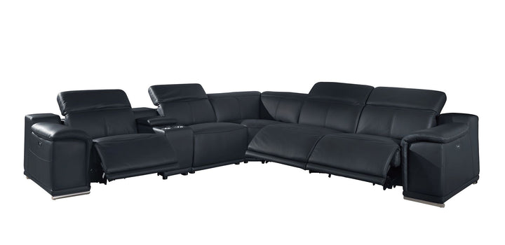 DivanItalia 9762 6-Piece L Shaped Top Grain Italian Leather Sectional Sofa with 3 Power Recliners - Dark Gray