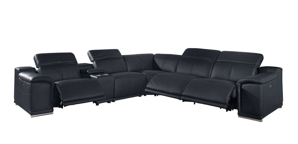 DivanItalia 9762 6-Piece L Shaped Top Grain Italian Leather Sectional Sofa with 3 Power Recliners - Dark Gray