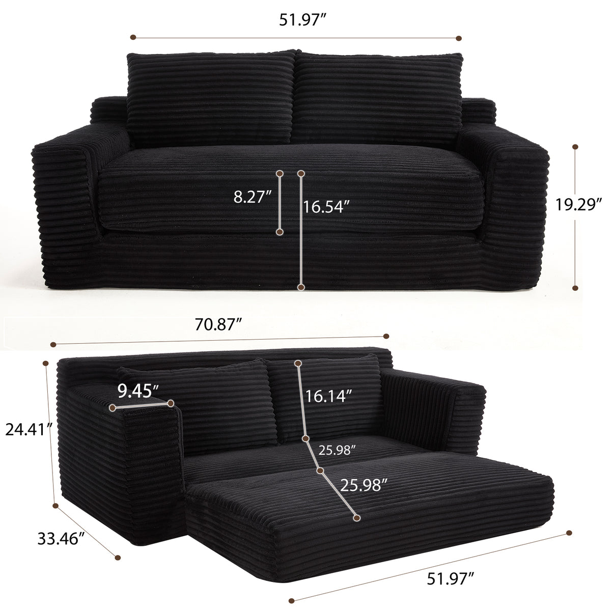 convertible-sofa-sleeper-with-memory-foam-steel-frame-corduroy-fabric