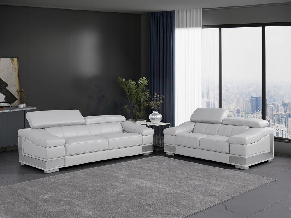DivanItalia 415 2-Piece Sofa Set with Adjustable Headrest in Top-Grain Italian Leather - Light Gray