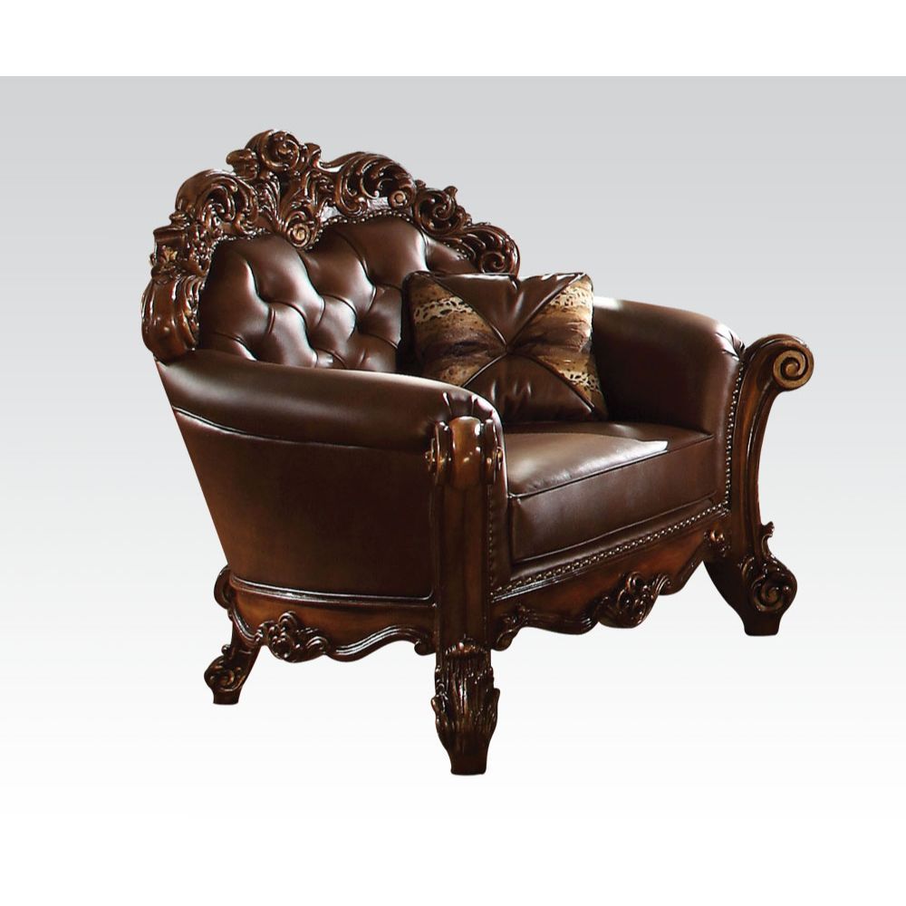 ACME Furniture Vendome Chair With Pillow Cherry Synthetic Leather & Che