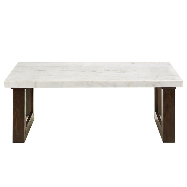 Edwyn - Coffee Table With Marble Top - White Natural Marble Top & Brown