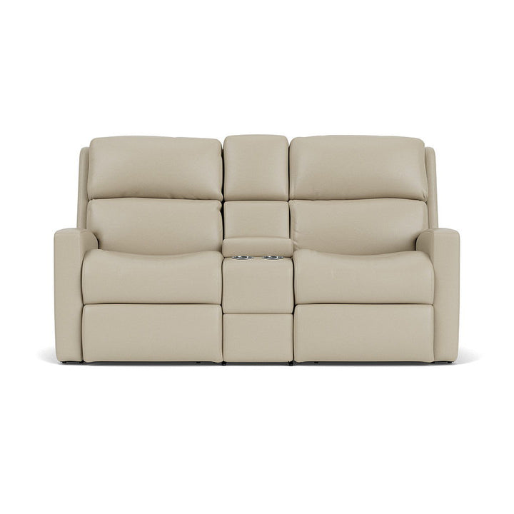 Catalina Leather Reclining Loveseat With Console Beige