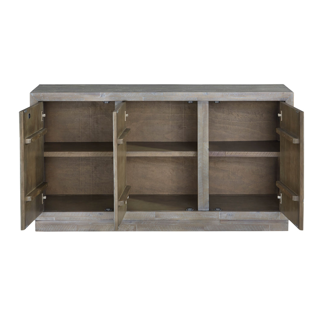 Modus Furniture 5Qs378 Herringbone Solid Wood Three Door Sideboard In Rustic Latte