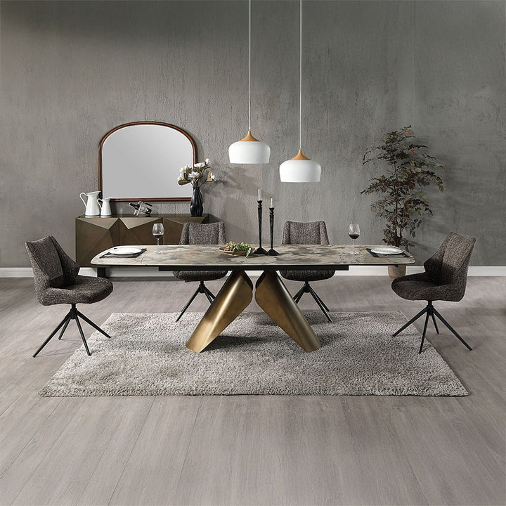 Malika - Ceramic Top Dining Table - Gray & Copper Cross Brushed