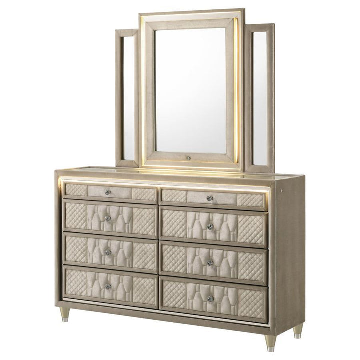 Lorient - 8-Drawer LED Dresser With Mirror - Ivory And Camel