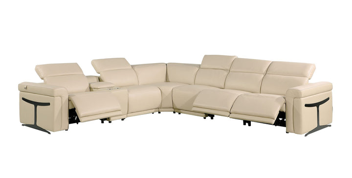 DivanItalia 1126 7-Piece L-Shaped Sectional Sofa in Top Grain Italian Leather with 3 Power Recliners &amp; Power Headrests - Beige