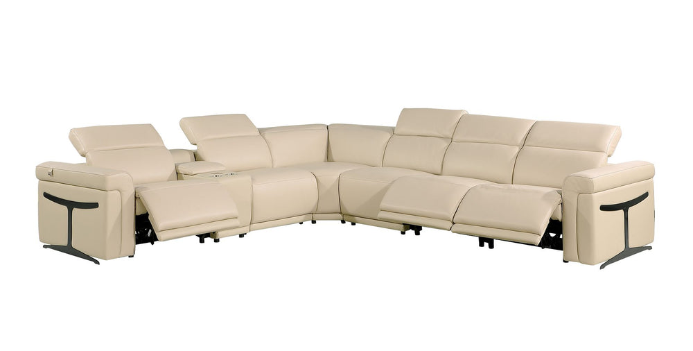 DivanItalia 1126 7-Piece L-Shaped Sectional Sofa in Top Grain Italian Leather with 3 Power Recliners & Power Headrests - Beige
