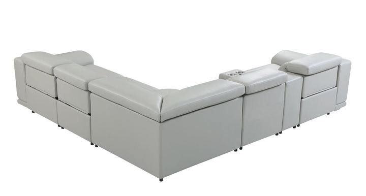 DivanItalia 9762 5-Piece L Shaped Top Grain Italian Leather Sectional Sofa with 3 Power Recliners - Light Gray