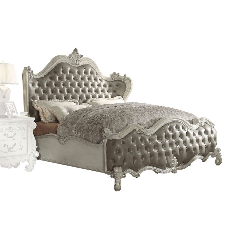 ACME Furniture Versailles Queen Bed Vintage Gray Synthetic Leather & Bo