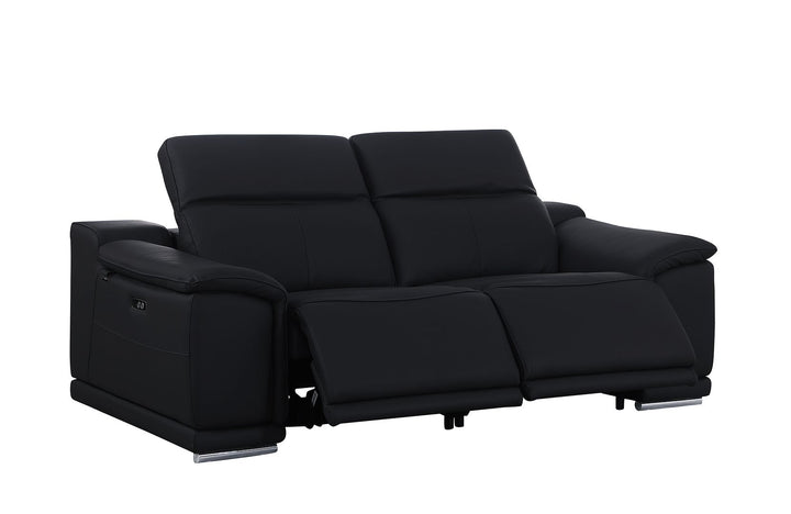 DivanItalia 9762 2-Piece Modular Power Reclining Console with 2 Power Recliners in Top Grain Italian Leather - Black
