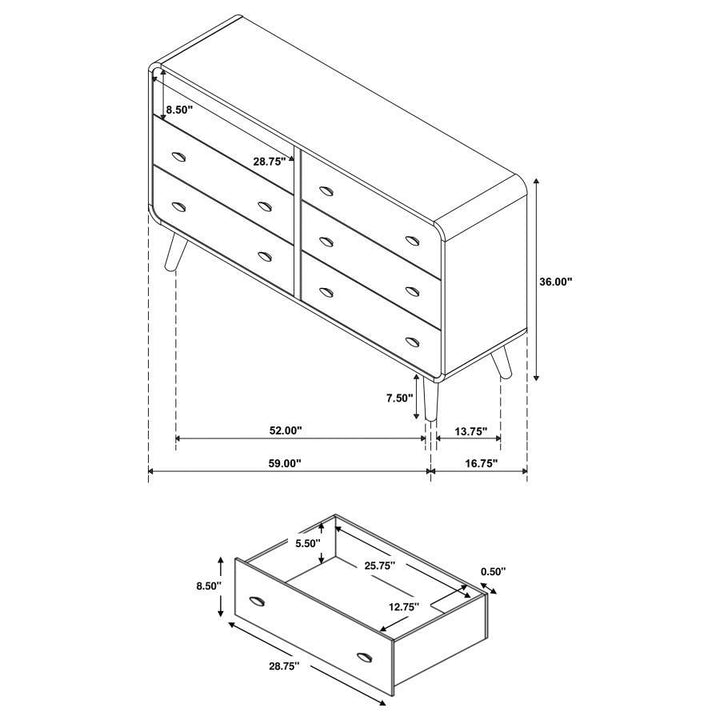 Robyn - 6-Drawer Bedroom Dresser - Light Ash