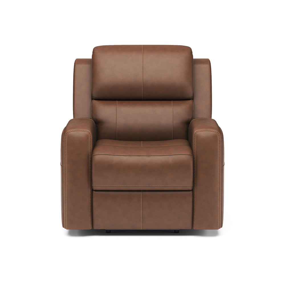 Linden Leather Power Recliner with Power Headrest & Lumbar in Caramel