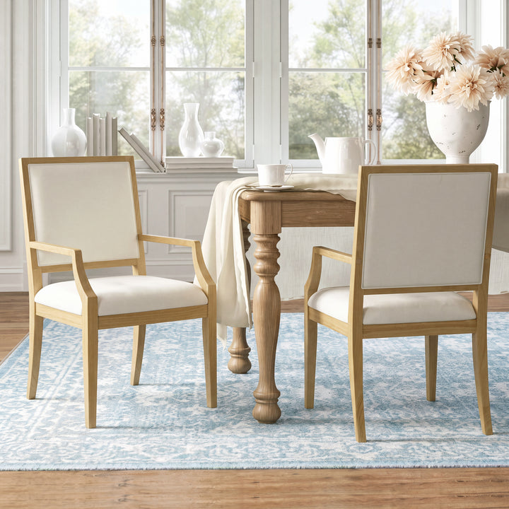 Curved Leg Upholstered Dining Armchair – Natural (Set of 2)