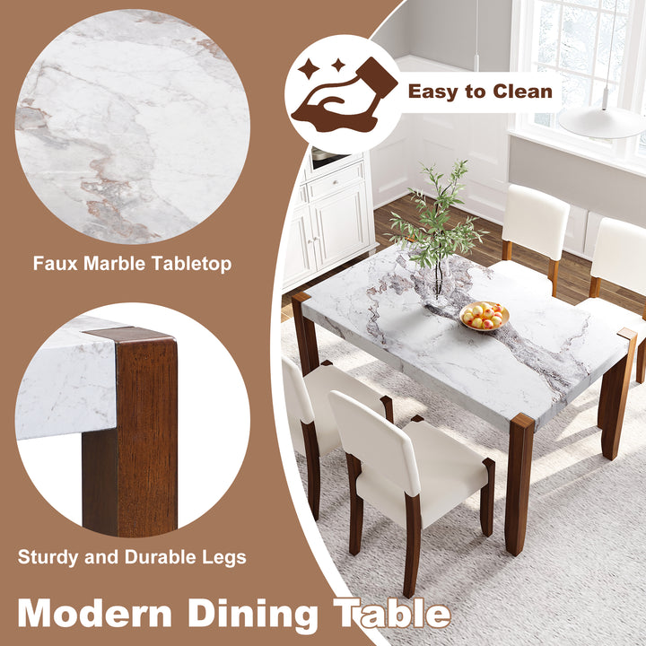 5-piece-faux-marble-dining-table-set-with-rubberwood-legs