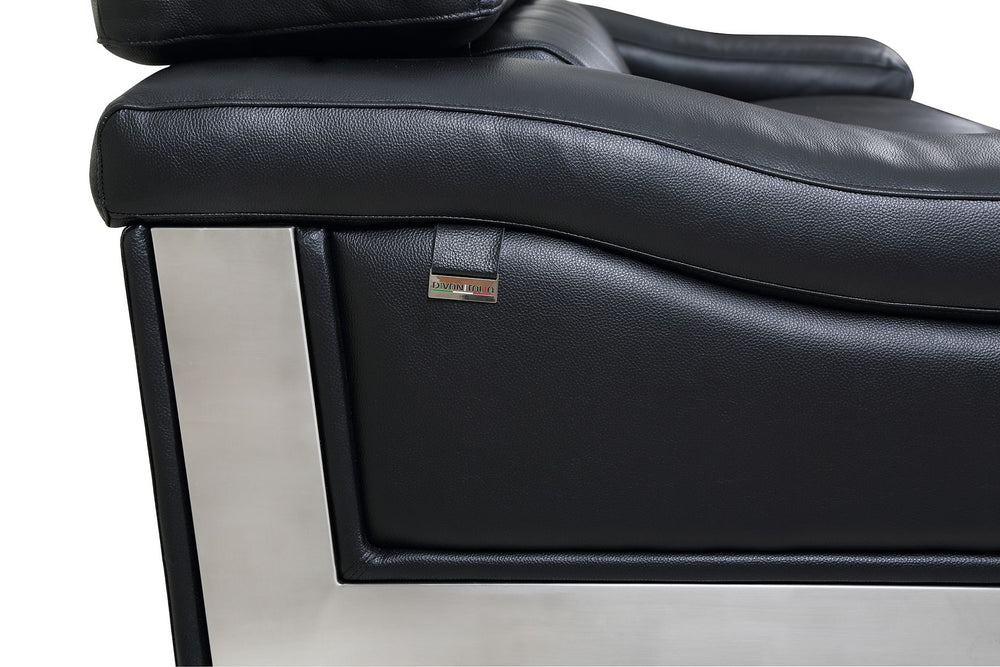DivanItalia 415 Chair with Adjustable Headrest in Top-Grain Italian Leather - Black