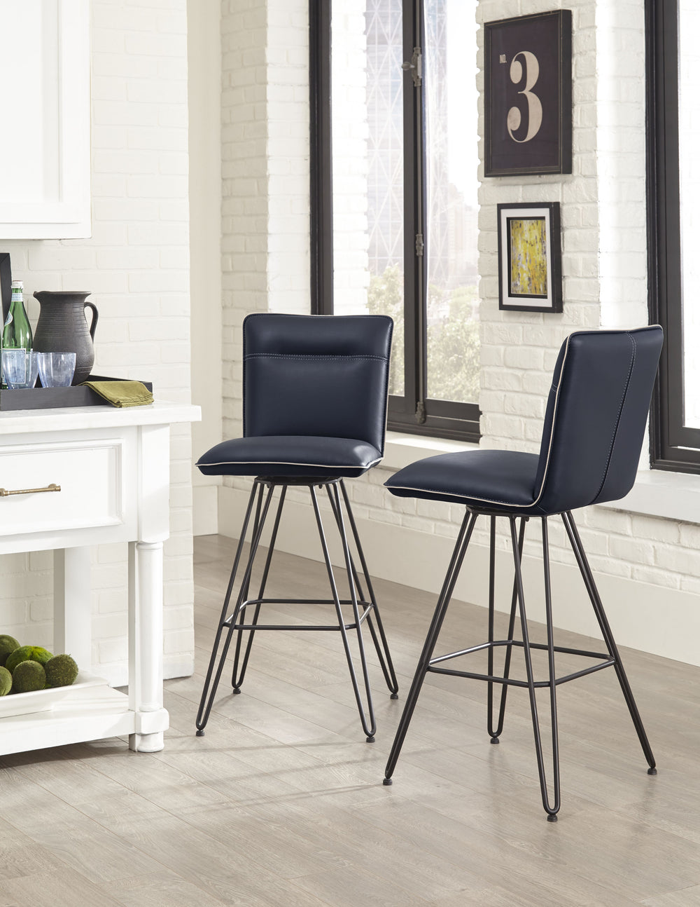Modus Furniture 9Le868D Demi Hairpin Leg Swivel Bar Stool In Cobalt