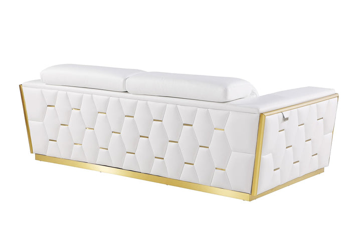 DivanItalia 1111 2-Piece Sofa Set with Adjustable Headrest in Top-Grain Italian Leather - White