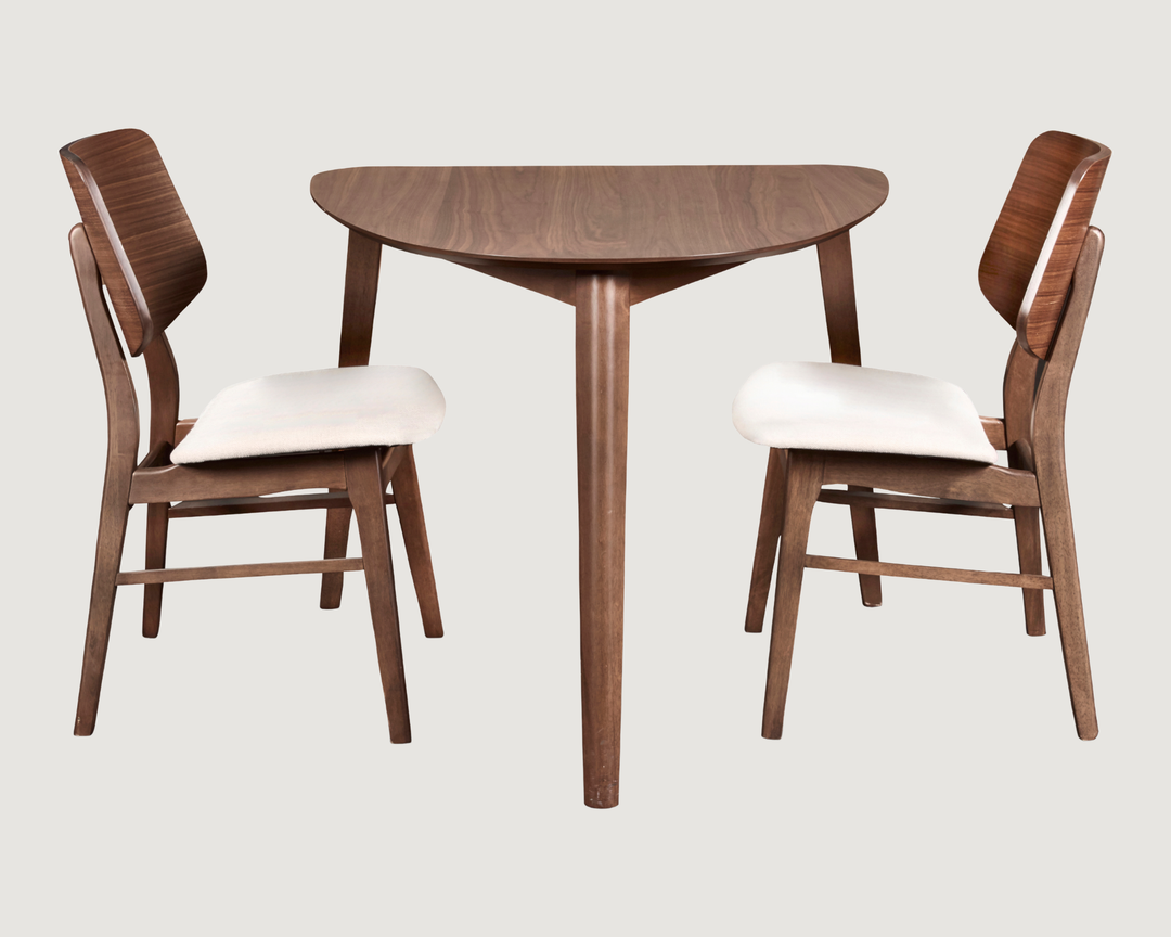 3-Piece Mid-Century Dining Set for Small Spaces – Walnut Finish