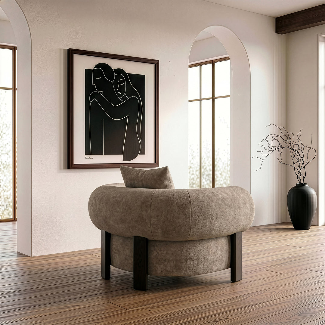 Arnaud - Modern Tan Fabric + Brown Oak Accent Chair