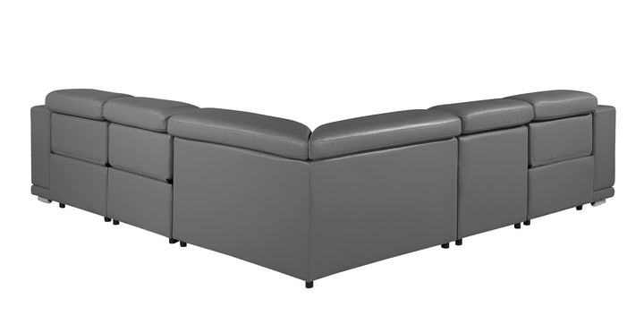 DivanItalia 9762 5-Piece L Shaped Top Grain Italian Leather Sectional Sofa with 3 Power Recliners - Dark Gray