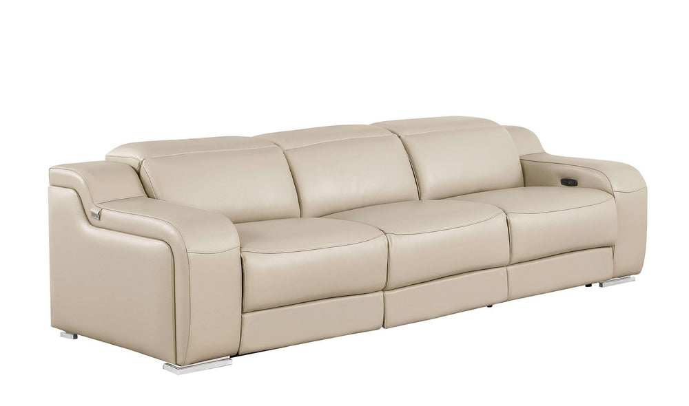 DivanItalia Beige 3-Piece Modular Power Reclining Sofa in Top Grain Italian Leather with 3 Power Recliners & Power Headrests