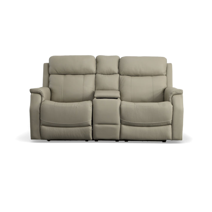 Easton Leather Power Reclining Loveseat with Console, Power Headrests &amp; Lumbar in Dove