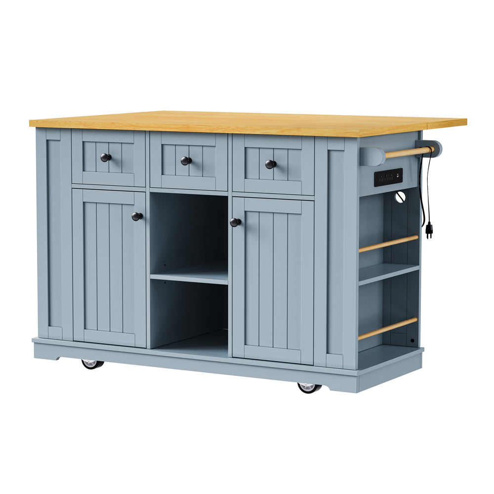 53-inch-blue-kitchen-island-cart-with-drop-leaf-and-power-outlet