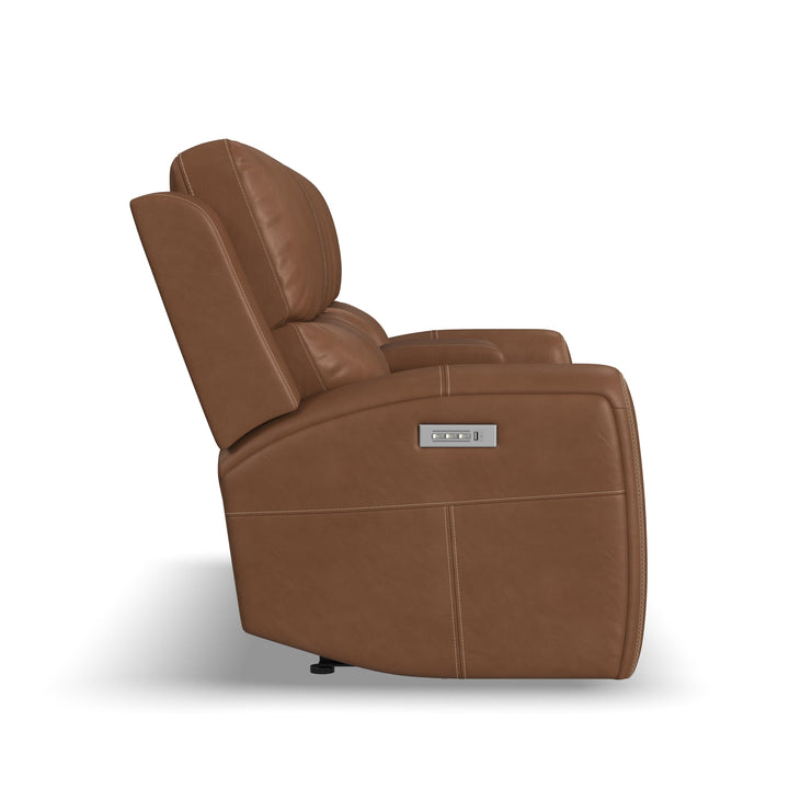 Linden Leather Power Reclining Loveseat with Console &amp; Power Headrests &amp; Lumbar in Caramel