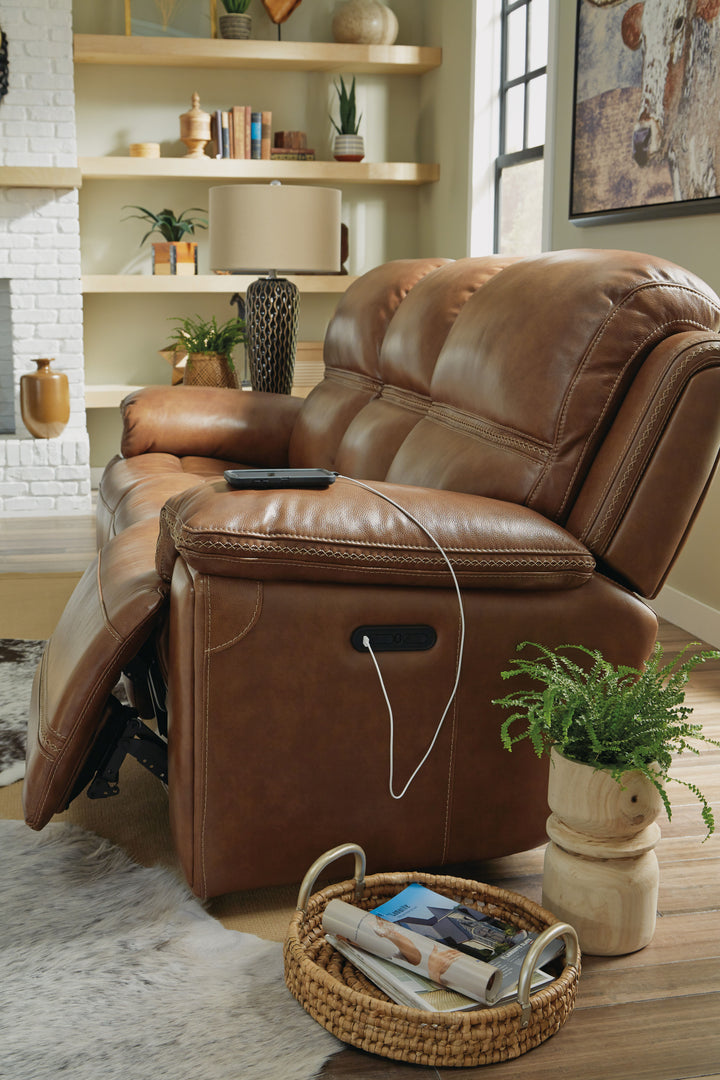 Fenwick Leather Power Reclining Sofa with Power Headrests in Cognac