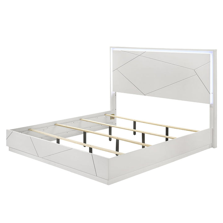 Esther - Eastern King Bed With LED - White / Silver