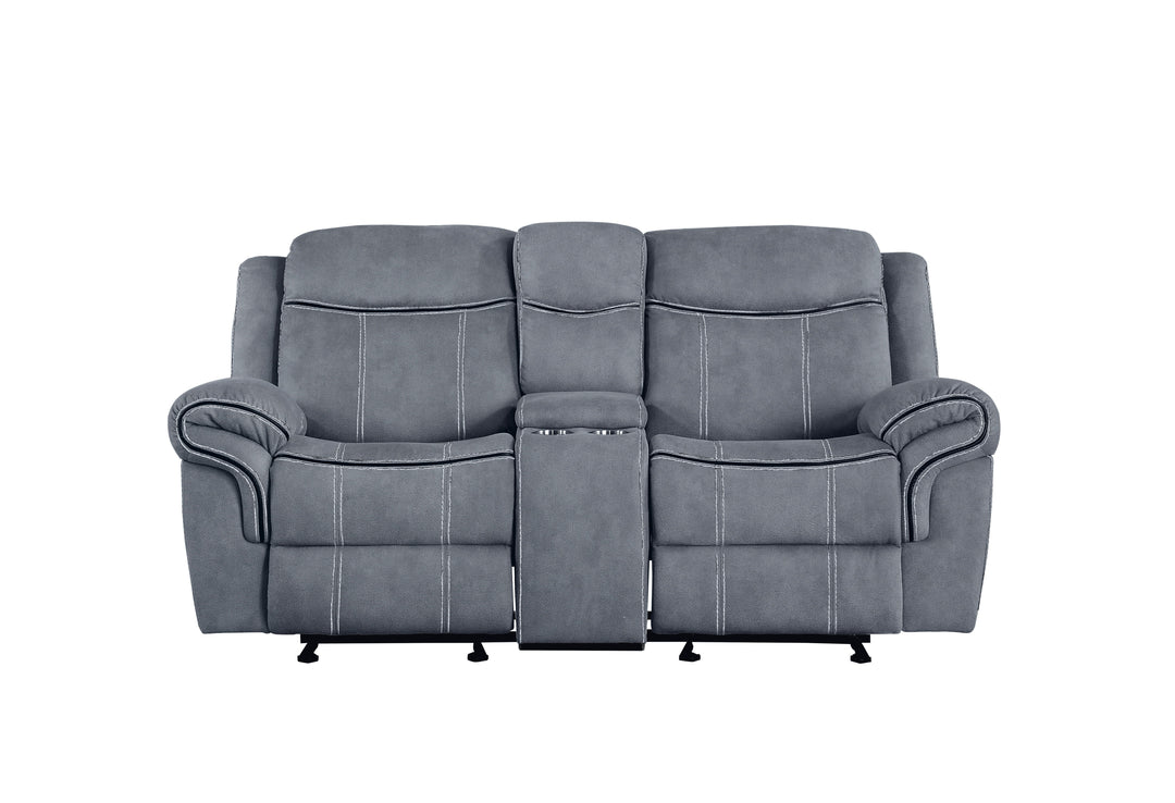 Zubaida - Two Tone Velvet Recliner Loveseat With USB Port Console - Gray
