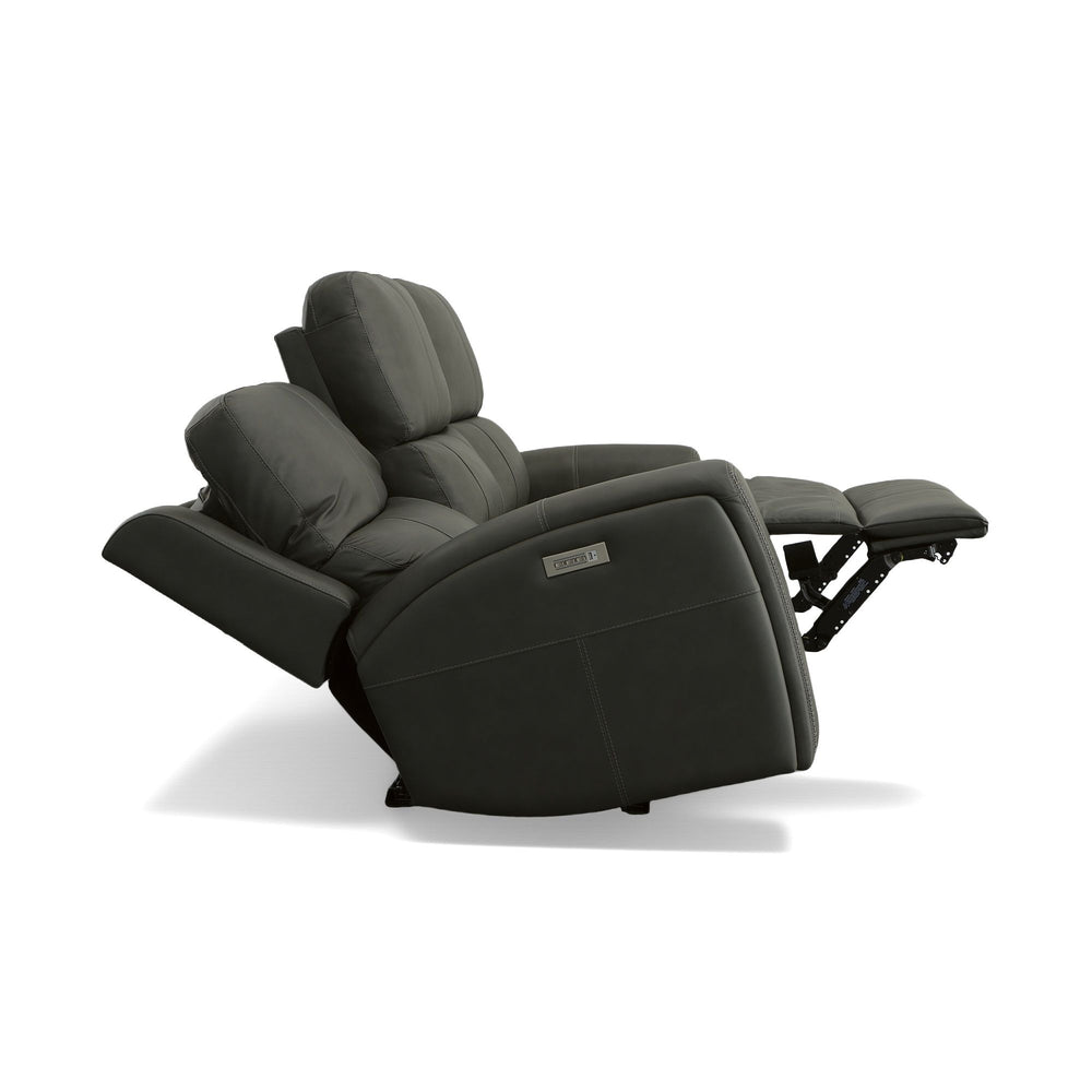 Linden Leather Power Reclining Sofa with Power Headrests & Lumbar in Charcoal