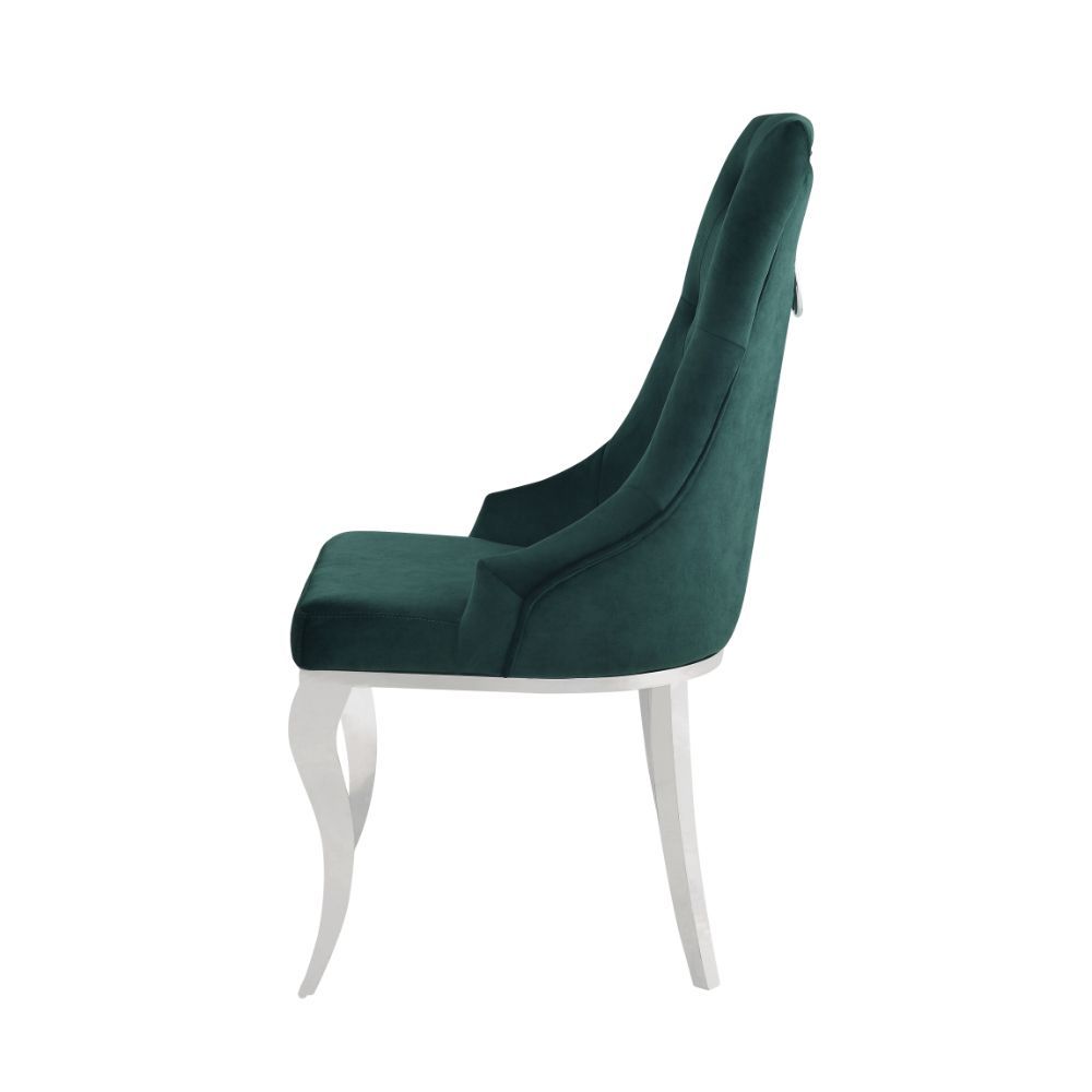 Dekel - Side Chair Set of 2) - Green Fabric & Stainless Steel