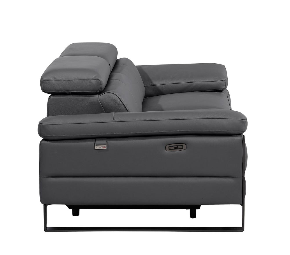 DivanItalia 1246 Top Grain Italian Leather Loveseat with Power Headrest - Dark Gray