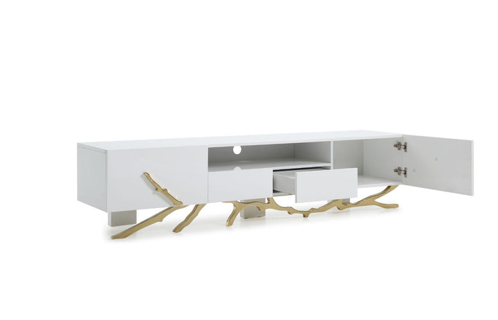 Legend - 87"-Wide Modern White Gold TV Stand