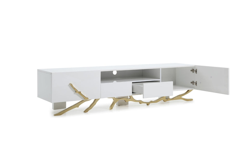 Legend - 87"-Wide Modern White Gold TV Stand - View 2