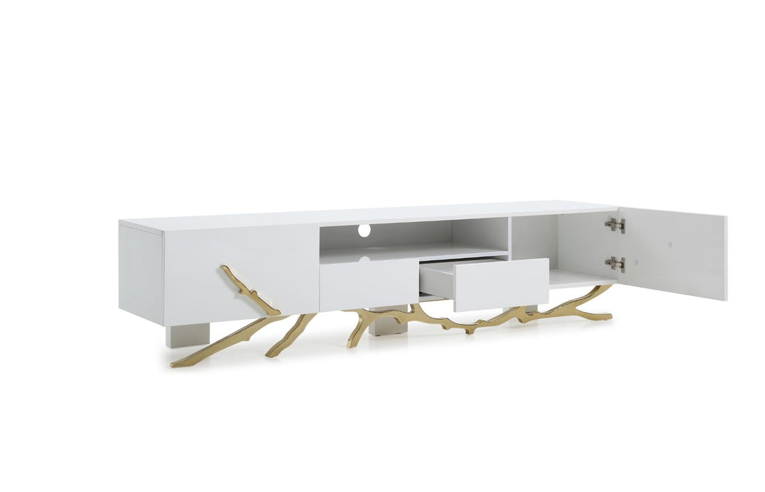 Legend - 87"-Wide Modern White Gold TV Stand