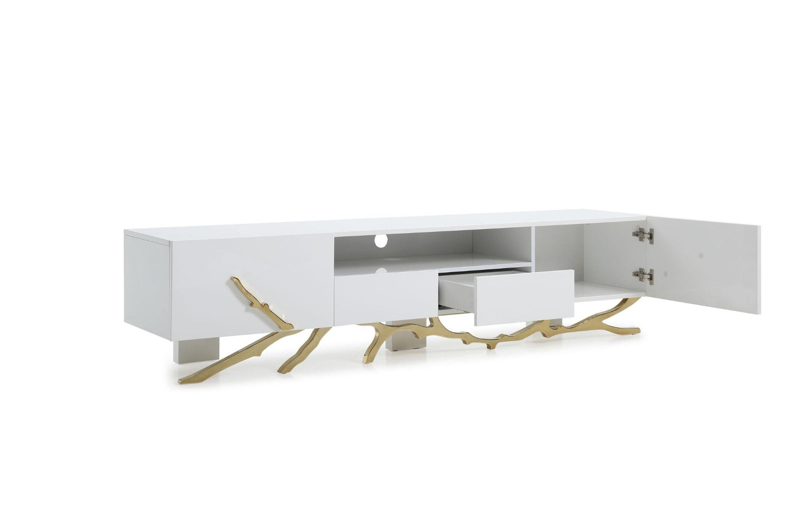 Legend - 87"-Wide Modern White Gold TV Stand