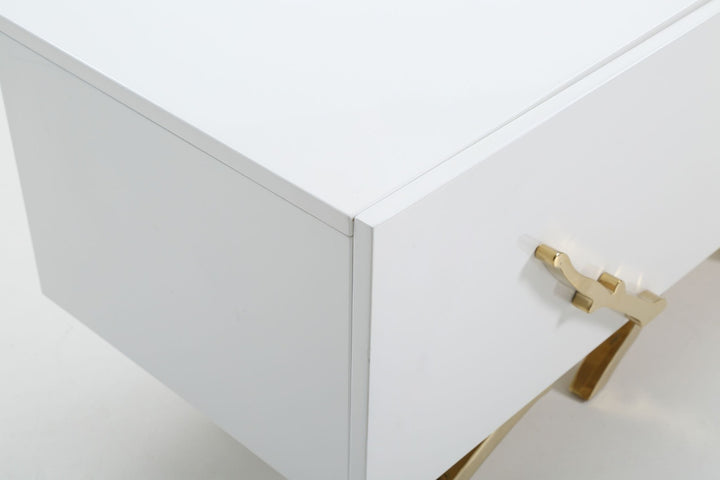 Legend - 87"-Wide Modern White Gold TV Stand