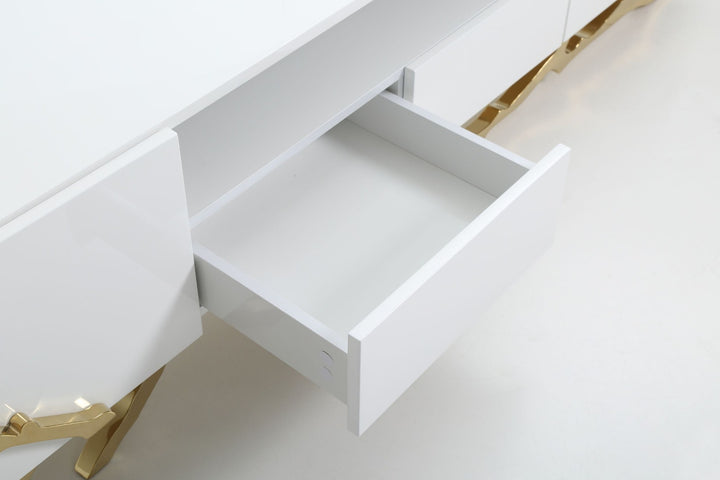 Legend - 87"-Wide Modern White Gold TV Stand