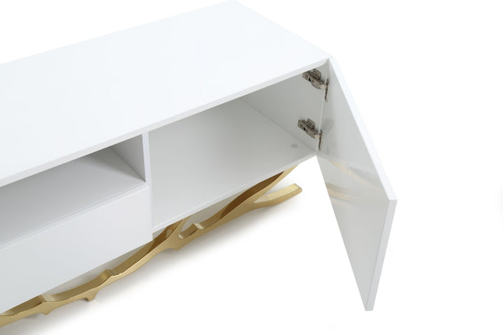 Legend - 87"-Wide Modern White Gold TV Stand