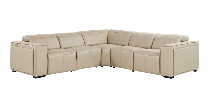 DivanItalia 1224 5-Piece L-Shaped Sectional Sofa in Top Grain Italian Leather with 3 Power Recliners &amp; Power Headrests - Beige