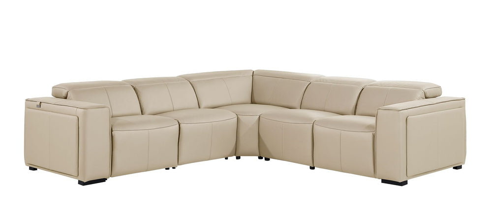 DivanItalia 1224 5-Piece L-Shaped Sectional Sofa in Top Grain Italian Leather with 3 Power Recliners & Power Headrests - Beige