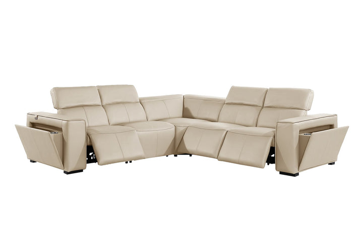 DivanItalia 1224 5-Piece L-Shaped Sectional Sofa in Top Grain Italian Leather with 3 Power Recliners &amp; Power Headrests - Beige