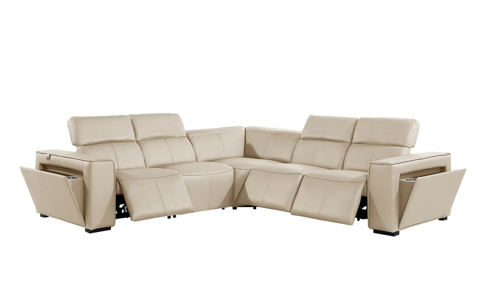 DivanItalia 1224 5-Piece L-Shaped Sectional Sofa in Top Grain Italian Leather with 3 Power Recliners & Power Headrests - Beige