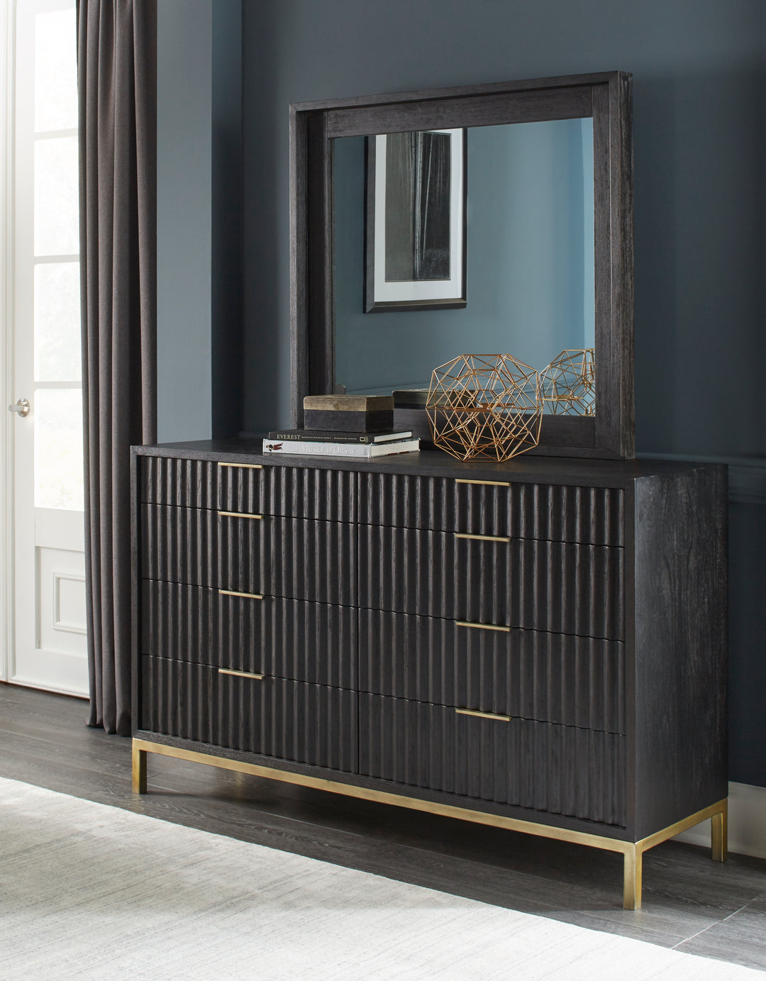 Modus Furniture 8Zu582A Kentifield Solid Wood Eight Drawer Dresser In Black Drifted Oak 2024