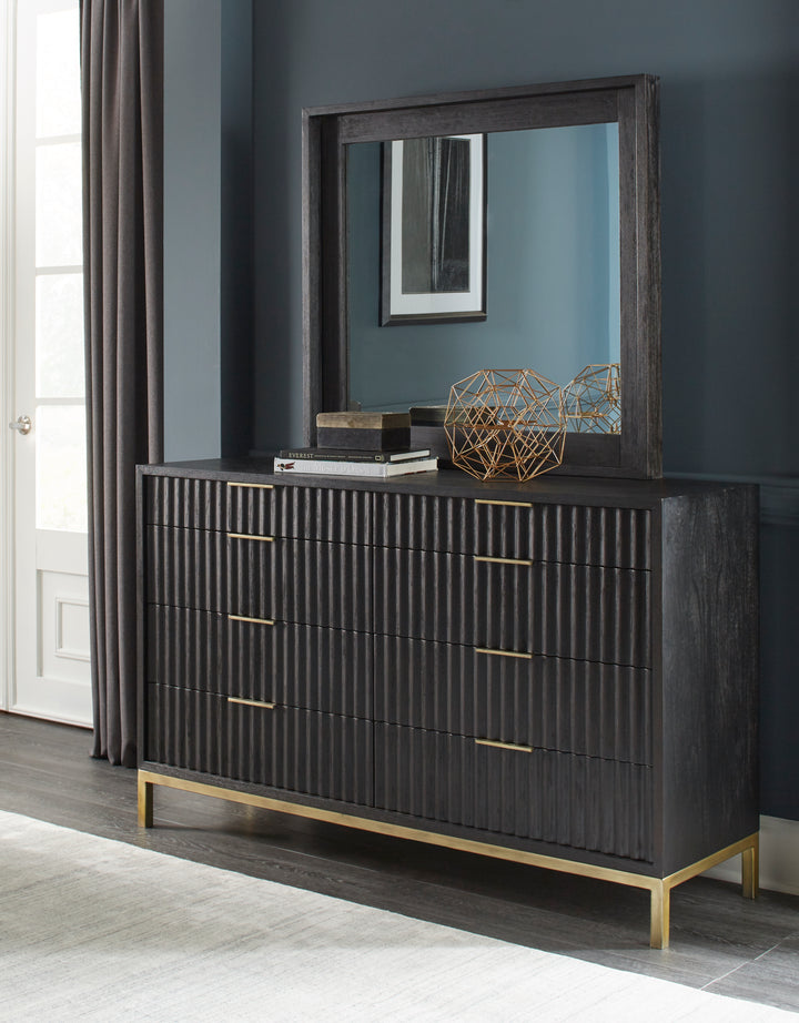 Modus Furniture 8Zu582A Kentifield Solid Wood Eight Drawer Dresser In Black Drifted Oak 2024