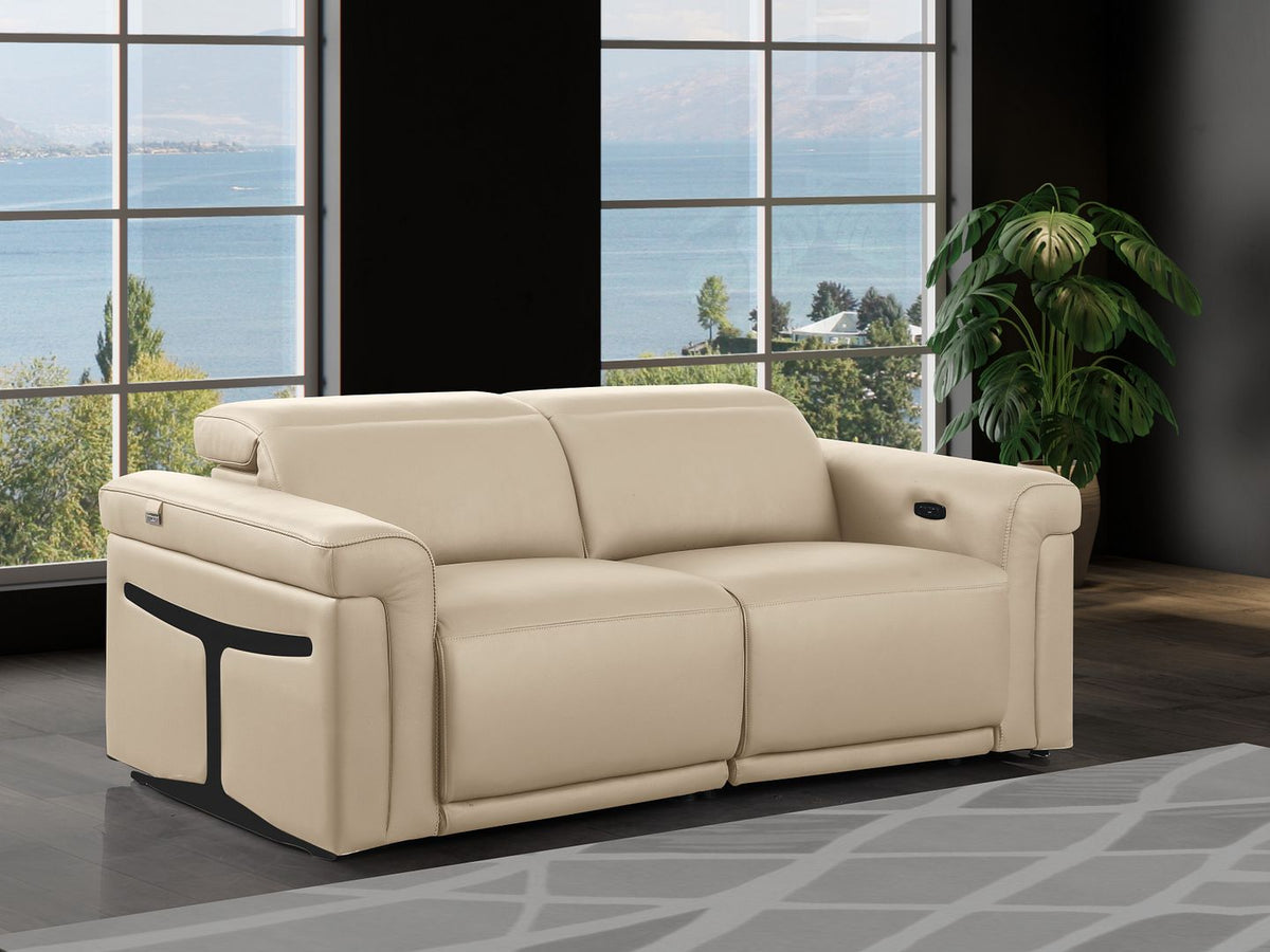 DivanItalia 1126 2-Piece Modular Power Reclining Loveseat in Top Grain Italian Leather with 2 Power Recliners & Power Headrests - Beige