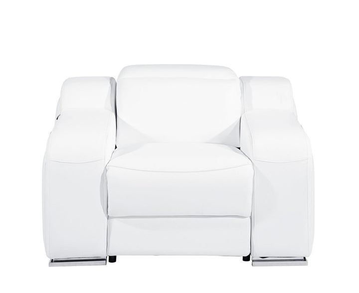 DivanItalia 1116 Top Grain Italian Leather Power Reclining Chair with Power Headrests - White